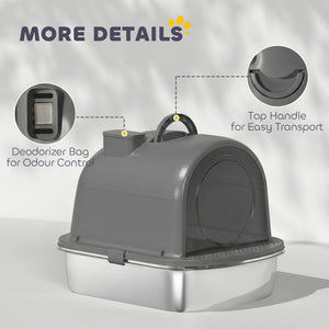 Closed stainless steel litter box, dark gray