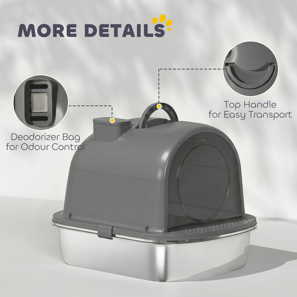 Closed stainless steel litter box, dark gray