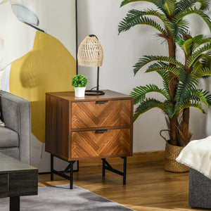 Bedside table with 2 drawers, walnut color