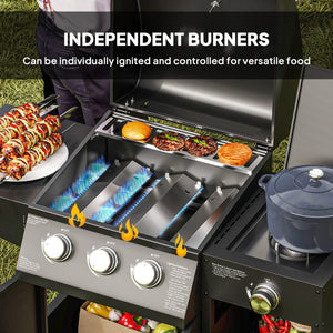 3-burner gas barbecue with side burner