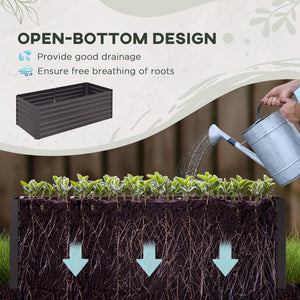 Galvanized raised planter with reinforced stakes, dark grey