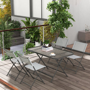 5 Piece Folding Garden Dining Set with 4 Seater Chairs and Large Rectangular Glass Table, Grey