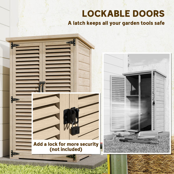 Wooden garden shed with waterproof asphalt roof, shelves, natural color