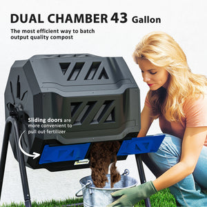 Rotating composter with double chamber, 360° rotation, blue