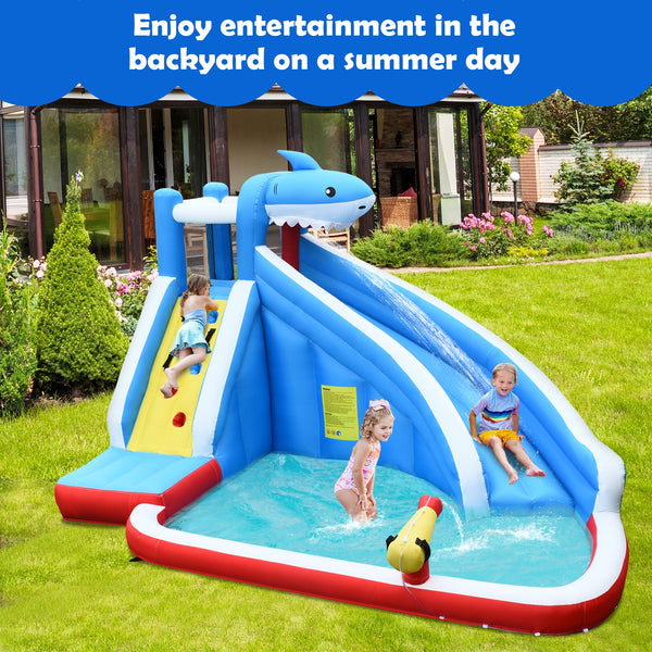 4-in-1 inflatable water park with long slide and 735W blower