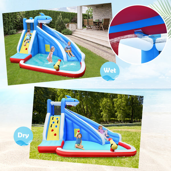 4-in-1 inflatable water park with long slide and 735W blower