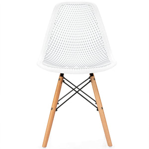Set of 4 modern hollow plastic chairs with wooden legs - White