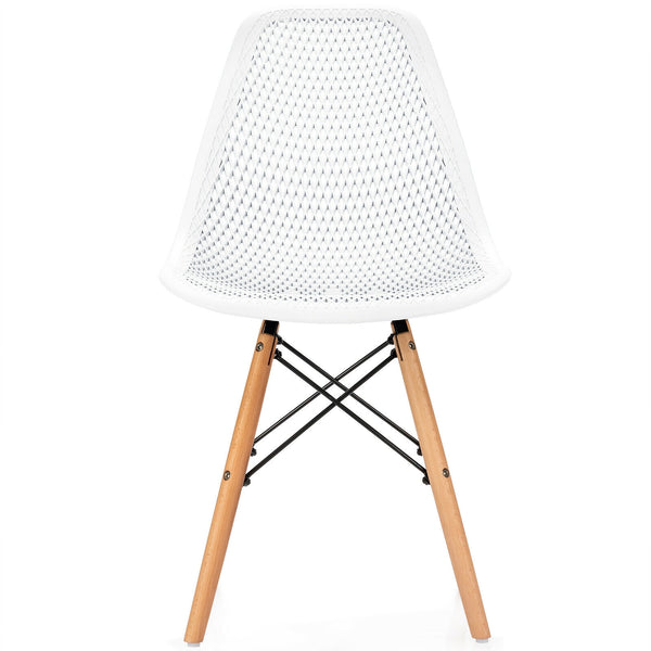 Set of 4 modern hollow plastic chairs with wooden legs - White
