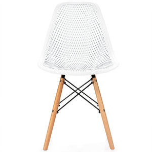 Set of 4 modern hollow plastic chairs with wooden legs - White