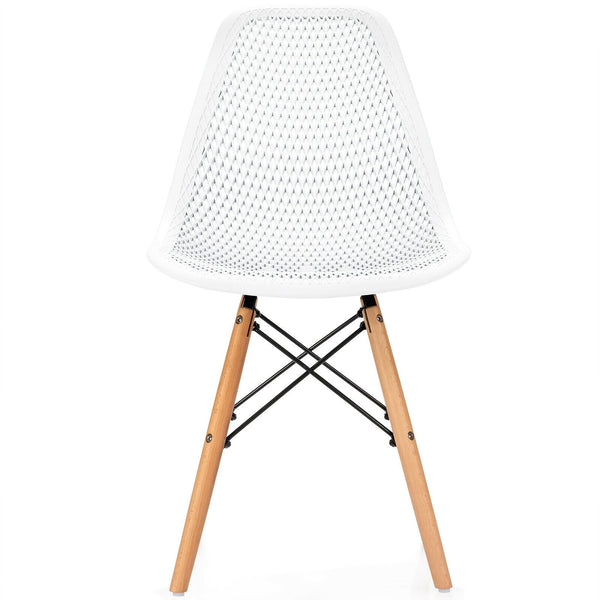 Set of 4 modern hollow plastic chairs with wooden legs - White