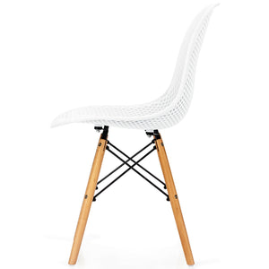 Set of 4 modern hollow plastic chairs with wooden legs - White
