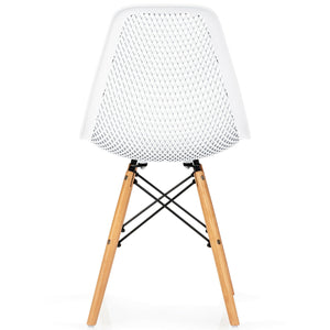 Set of 4 modern hollow plastic chairs with wooden legs - White