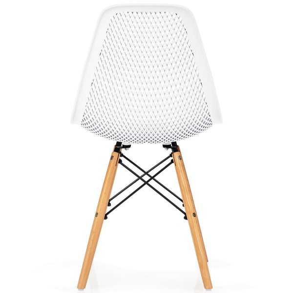 Set of 4 modern hollow plastic chairs with wooden legs - White