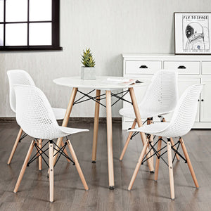 Set of 4 modern hollow plastic chairs with wooden legs - White