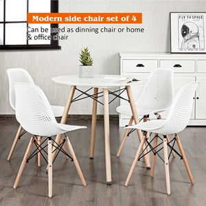 Set of 4 modern hollow plastic chairs with wooden legs - White