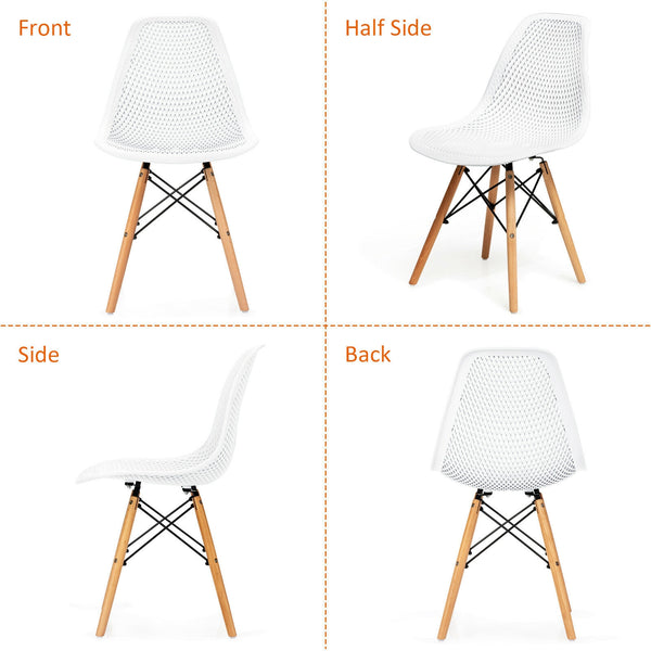 Set of 4 modern hollow plastic chairs with wooden legs - White