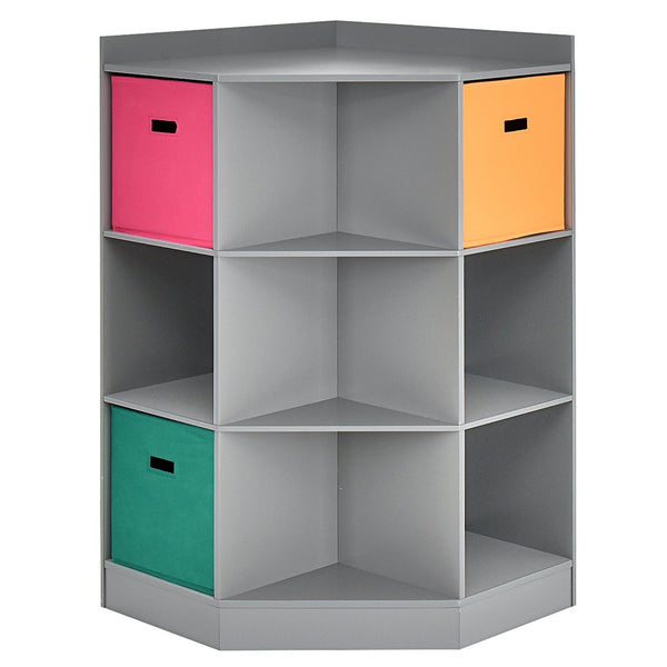 3-tier kids' corner storage shelf with 3 baskets - Grey