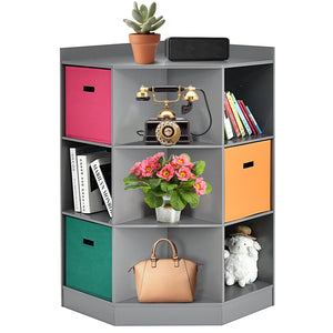 3-tier kids' corner storage shelf with 3 baskets - Grey