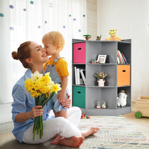 3-tier kids' corner storage shelf with 3 baskets - Grey