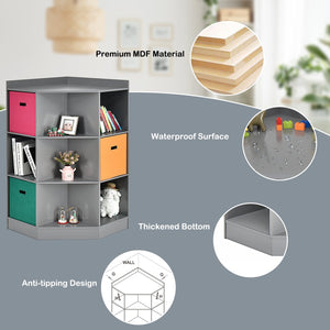 3-tier kids' corner storage shelf with 3 baskets - Grey