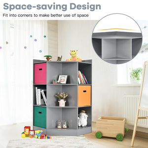 3-tier kids' corner storage shelf with 3 baskets - Grey