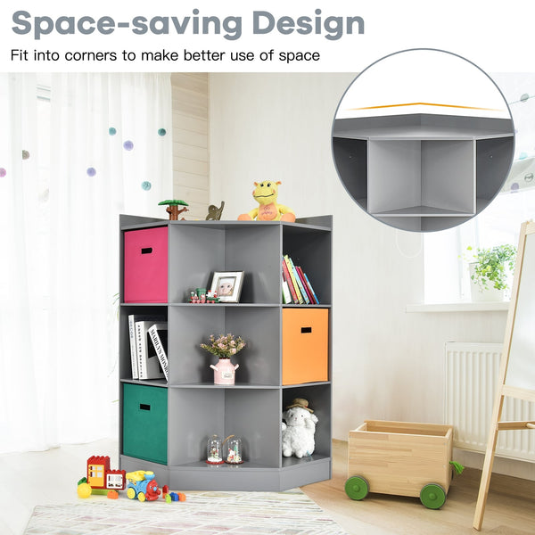 3-tier kids' corner storage shelf with 3 baskets - Grey