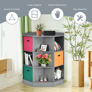 3-tier kids' corner storage shelf with 3 baskets - Grey