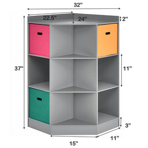 3-tier kids' corner storage shelf with 3 baskets - Grey