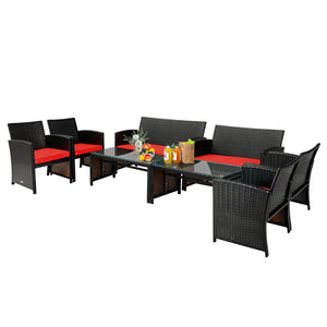4-Piece Upholstered Rattan Patio Furniture Set - Red