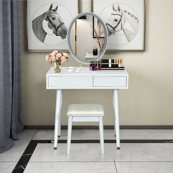 Touch screen vanity table and stool set - White