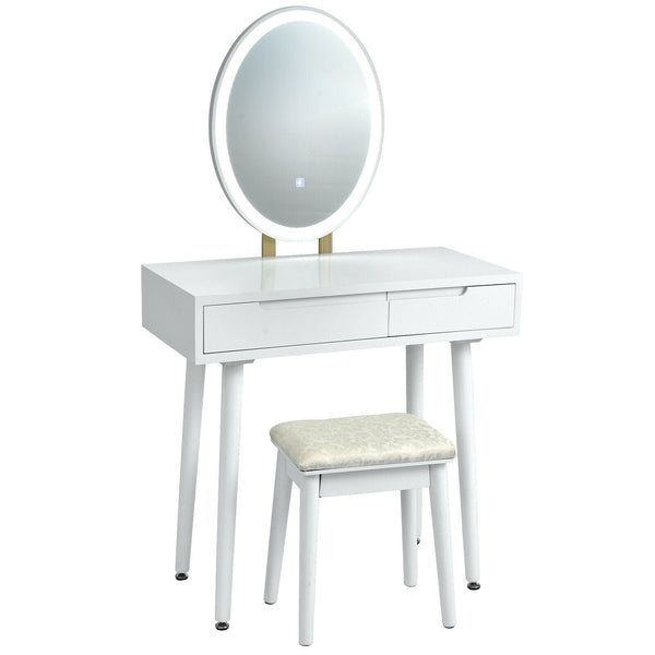 Touch screen vanity table and stool set - White