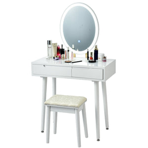 Touch screen vanity table and stool set - White