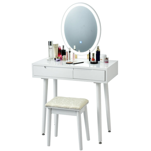Touch screen vanity table and stool set - White