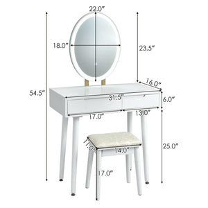 Touch screen vanity table and stool set - White
