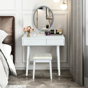 Touch screen vanity table and stool set - White