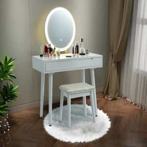 Touch screen vanity table and stool set - White