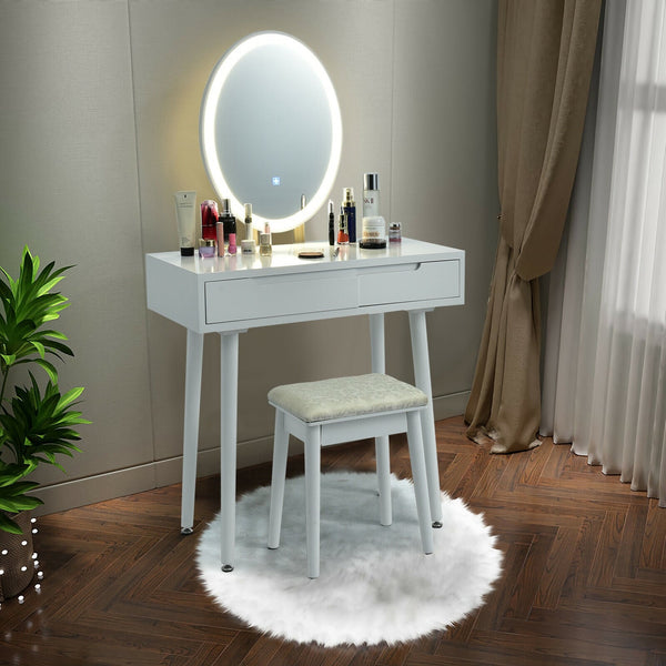 Touch screen vanity table and stool set - White