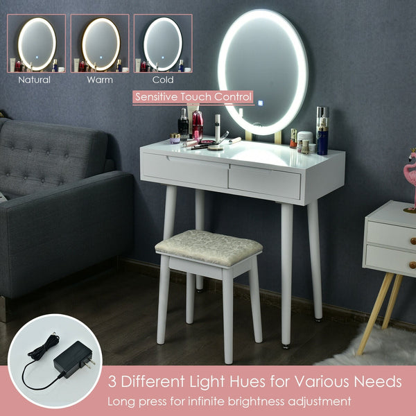 Touch screen vanity table and stool set - White
