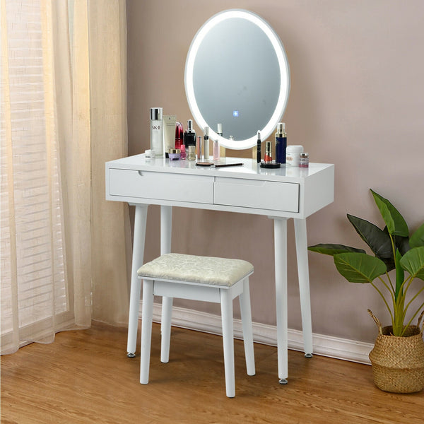 Touch screen vanity table and stool set - White