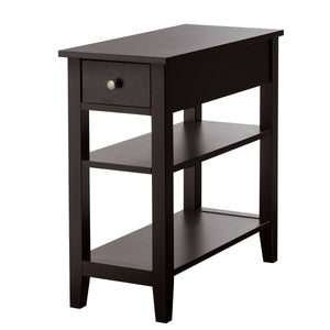 3-tier bedside table with nightstand and double-shelf drawer