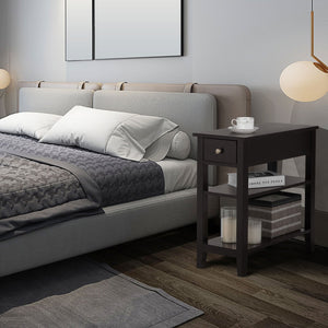 3-tier bedside table with nightstand and double-shelf drawer