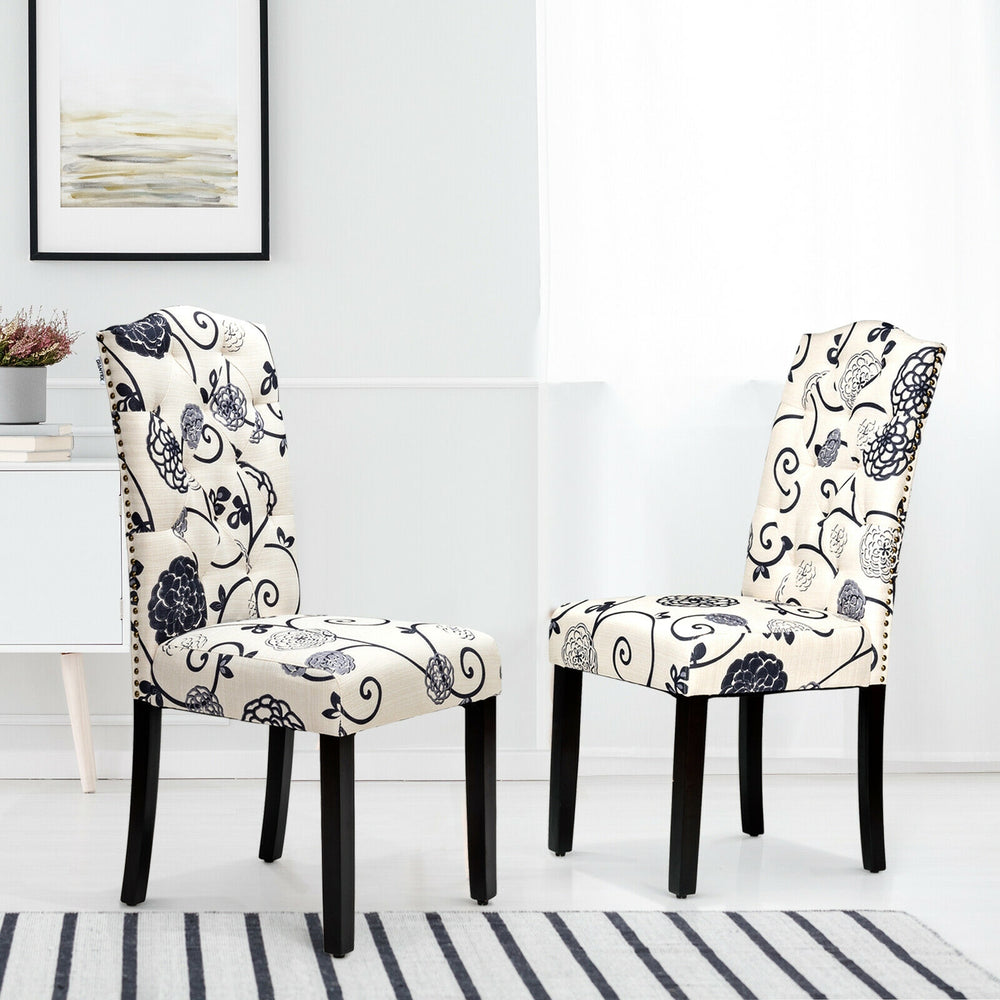 Set of 2 upholstered and padded dining chairs - Black and white