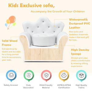 Children's Padded Princess Sofa with Ottoman and Diamond Decoration - White