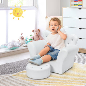 Children's Padded Princess Sofa with Ottoman and Diamond Decoration - White