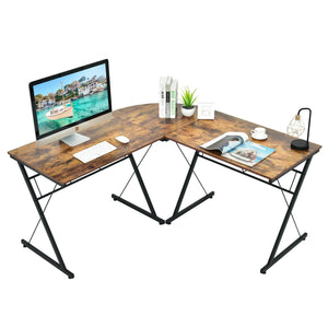 59-inch L-shaped corner computer desk for home office study workstation - brown