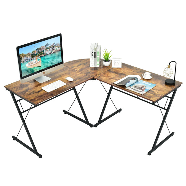 59-inch L-shaped corner computer desk for home office study workstation - brown