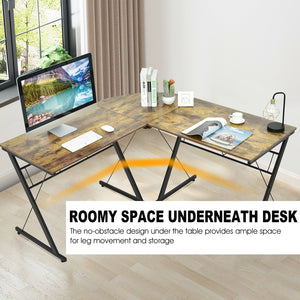 59-inch L-shaped corner computer desk for home office study workstation - brown