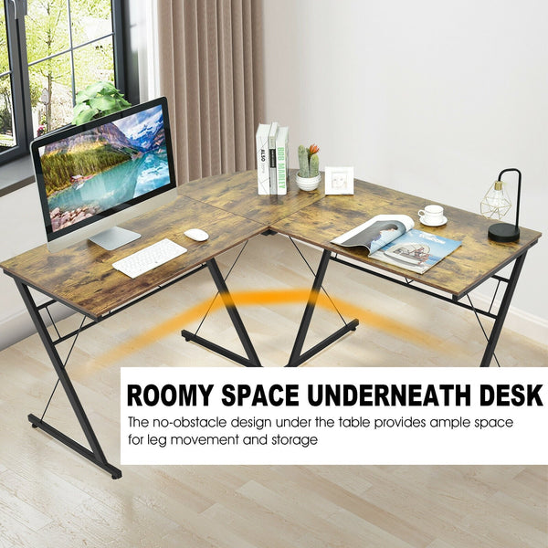 59-inch L-shaped corner computer desk for home office study workstation - brown