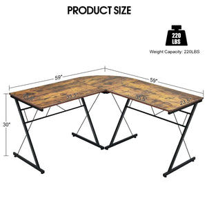 59-inch L-shaped corner computer desk for home office study workstation - brown