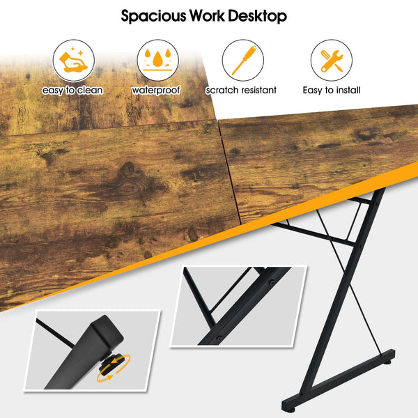 59-inch L-shaped corner computer desk for home office study workstation - brown